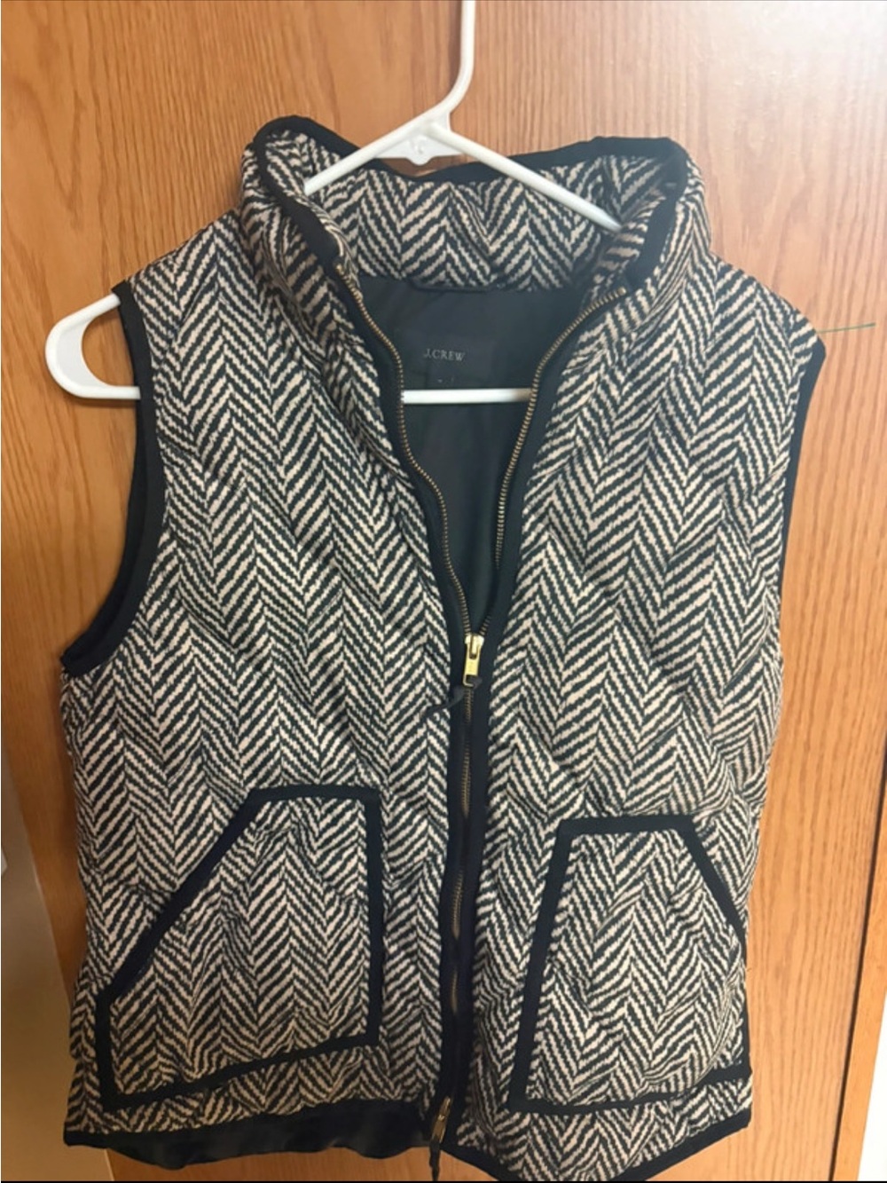 J. Crew Quilted Herringbone Vest in Black and Cream